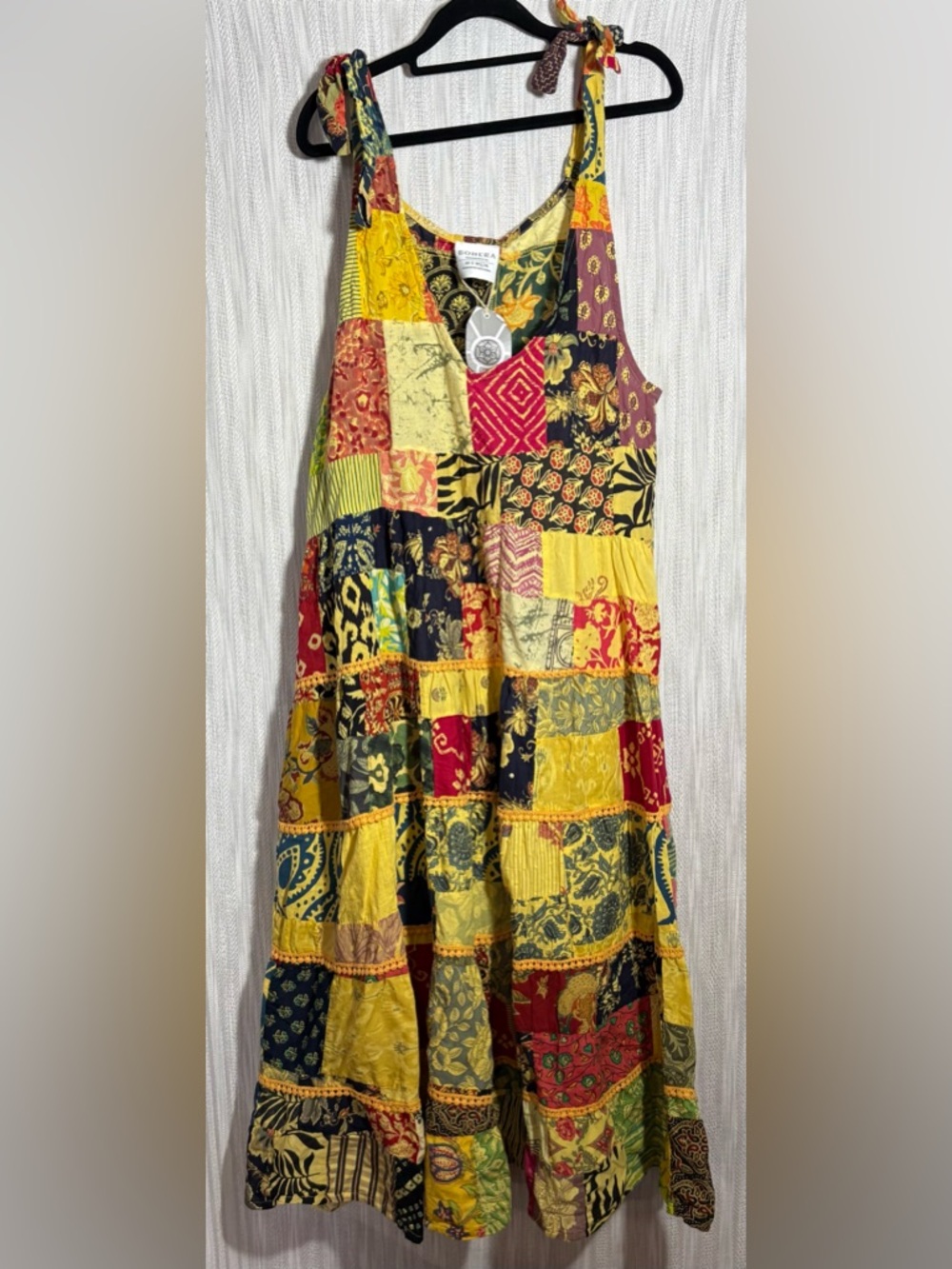 Boho Bohera Patchwork Maxi Dress in Yellow & Multi
